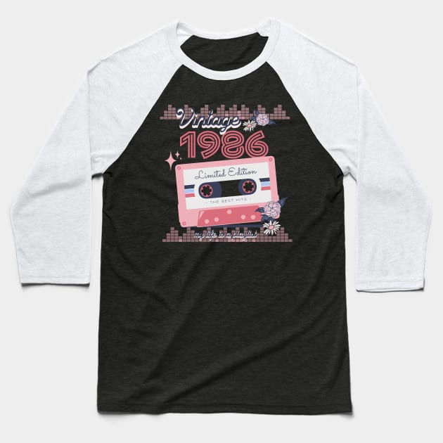 Vintage 1986 Limited Edition Music Cassette Birthday Gift Baseball T-Shirt by Mastilo Designs